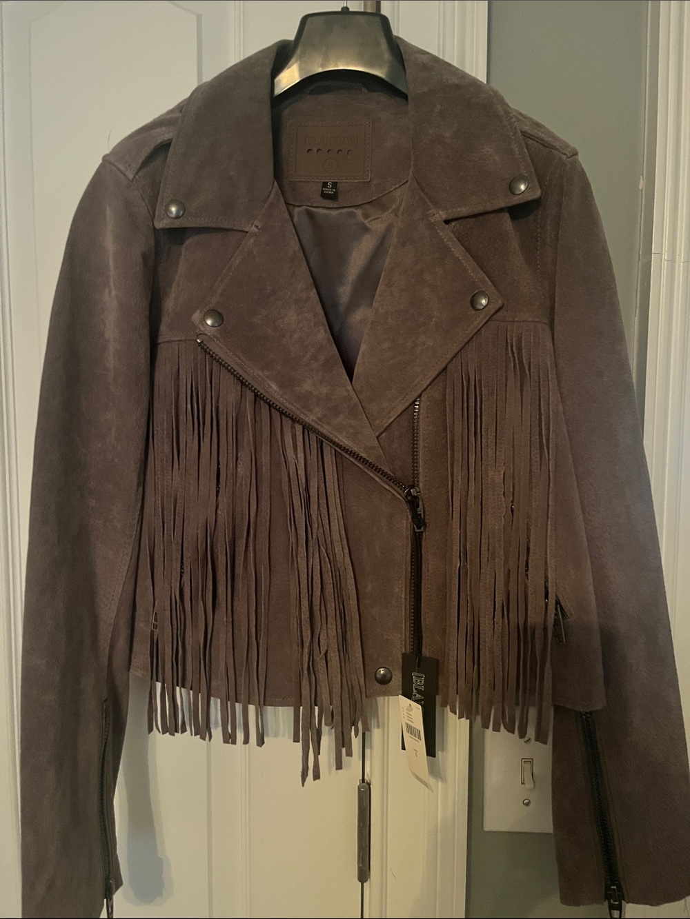 Blank NYC Gray Suede Fringe Moto Jacket